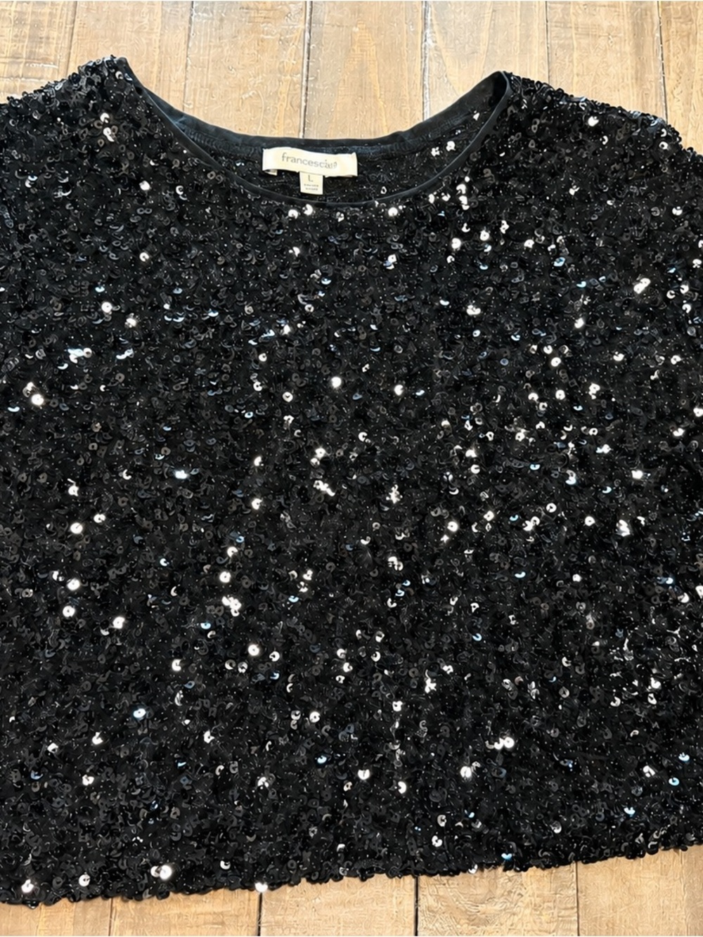 Francesca's Black Sequin Short Sleeve Crew Top